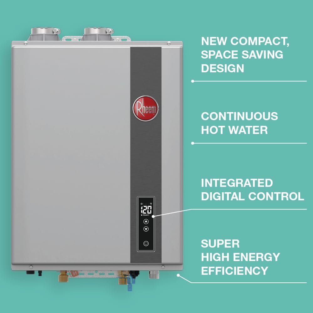 Rheem RTGH-95DVLN-3 9.5 GPM Indoor Tankless Water Heater Natural Gas Super High-Efficiency Condensing New