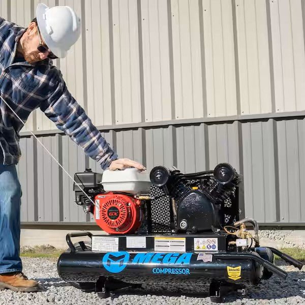 Mega Compressor MP-5510G Gas Air Compressor Twin Tank Wheelbarrow 5.5 HP 10 Gallon 150 PSI New
