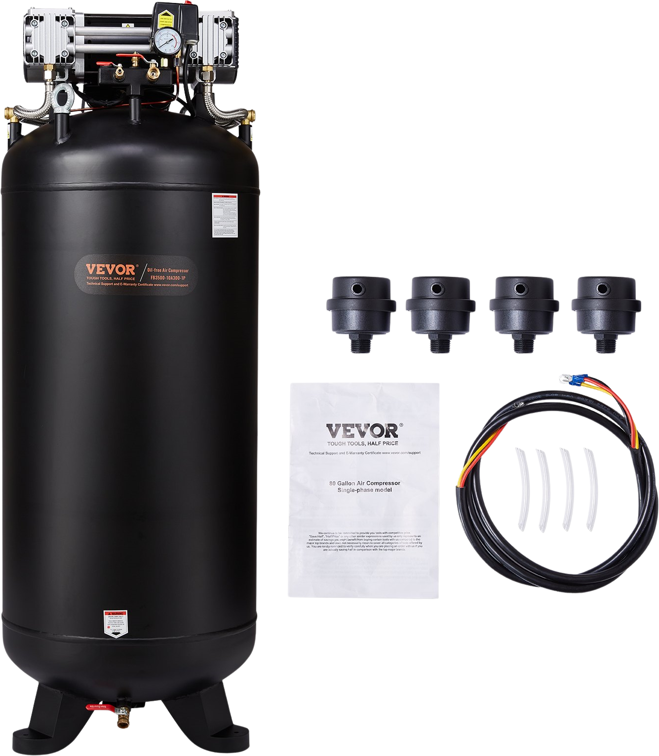Vevor Air Compressor 80 Gallon 6.5HP Oil-Free 145 PSI Max Single-Phase 220V New