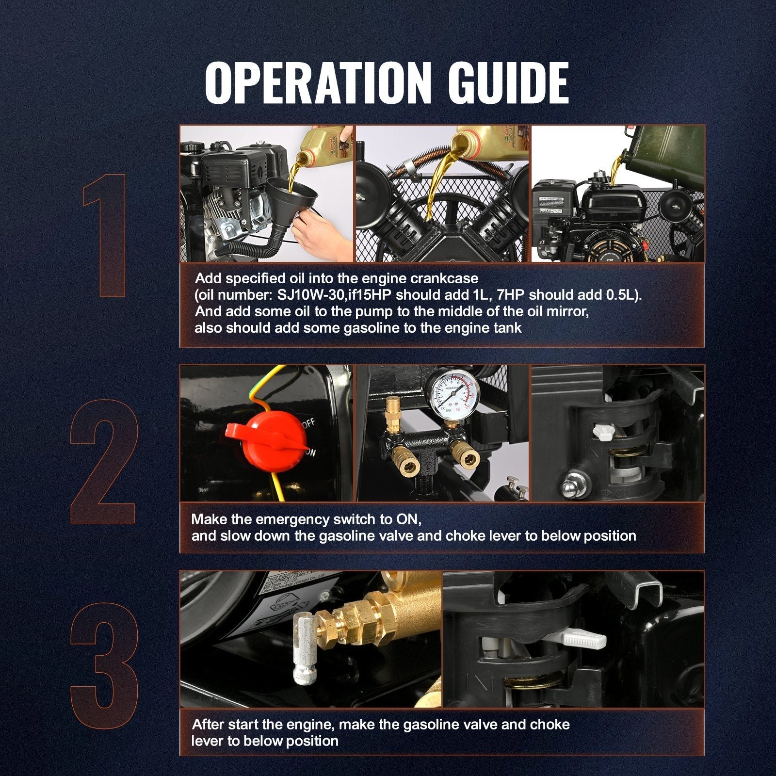 Vevor Air Compressor Gas Powered 9 CFM @ 115 PSI 7HP 21 Gallon New